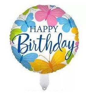 Шар фольгированный круглый 18" 45 см Бабочки Happy Bithday Белый и голубой 07726 фото