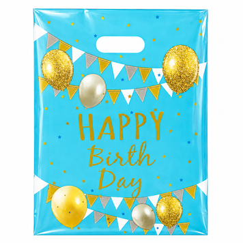 Пакеты для сладостей 16х25 см Happy birthday с тиснением фольгой Упаковка 10 штук Голубой 0007480 фото