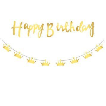 Напис картонний Happy Birthday прописом з коронами Золото 1,5 метра 10184 фото