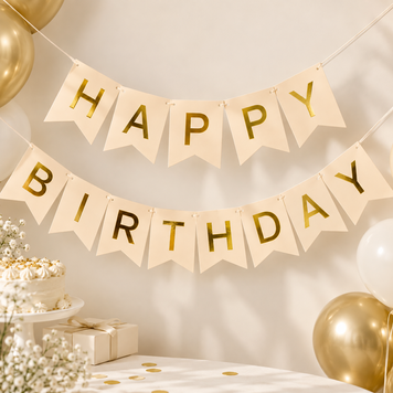 Напис картонний на прапорцях 20 см Happy Birthday Бежевий 3 метри 04810 фото