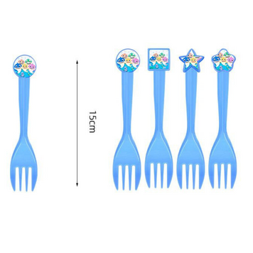 Виделки пластикові тематичні з малюнком Акулятко 15 см 5 шт Блакитний 08073 фото