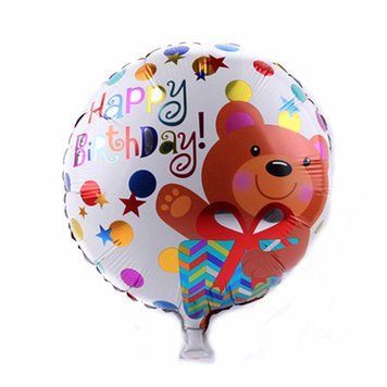 Шар фольгированный круглый 18" 45 см с рисунком Милые зверята Мишка Happy Birthday Белый 04374 фото