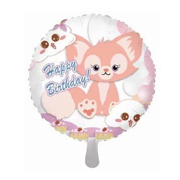 Шар фольгированный круглый 18" 45 см с рисунком Милые зверята Лисенок Happy Birthday Белый 04375 фото