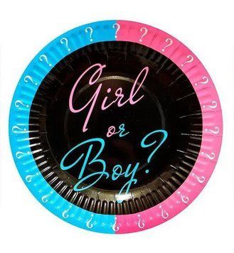 Тарелки праздничные бумажные одноразовые для гендер пати Girl or boy 18 см 5 штук Черный 12205 фото