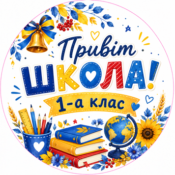 Міні банер артборд 50 см Привіт школа 1-а клас з індивідуальним написом Різнокольоровий 0007362 фото