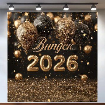 Банер для фотозони на Випуск 2026 з золотими 3Д цифрами Чорний 0006910 фото