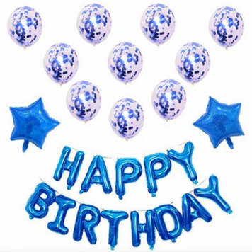 Набір 13 куль для фотозони з конфетті Happy birthday Синій 0002391 фото