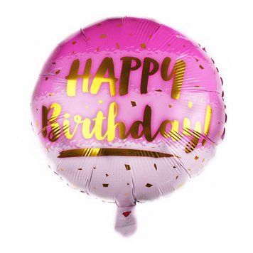 Шар фольгированный круглый 18" 45 см с рисунком Золотая крошка Happy Birthday Розовый 04381 фото