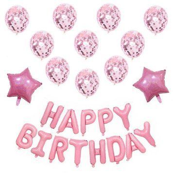 Набір повітряних куль для фотозони з конфетті Happy birthday Рожевий 0002392 фото
