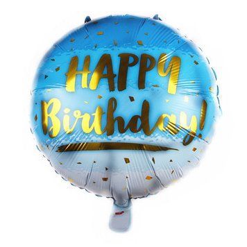 Шар фольгированный круглый 18" 45 см с рисунком Золотая крошка Happy Birthday Голубой 04382 фото