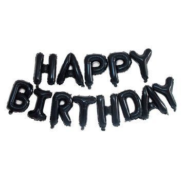 Куля фольгована напис надувна 40 см Happy Birthday Чорний 901157681111 фото
