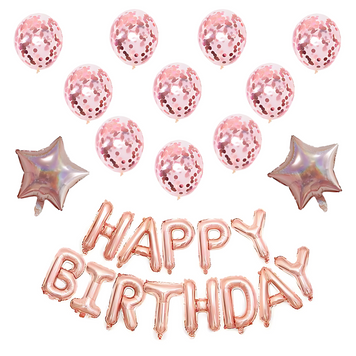 Набір куль для фотозони з конфетті Happy birthday Рожеве золото Для девочки, для девушки