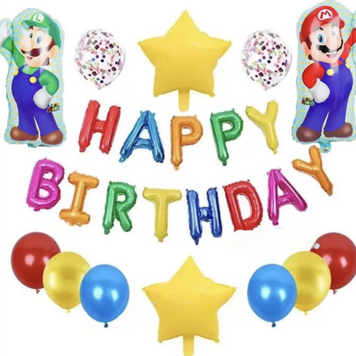 Набір 13 повітряних куль для фотозони Happy birthday Супер Маріо Різнокольоровий 0002673 фото