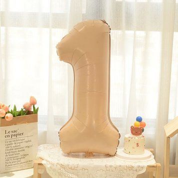 Шар фольгированный фигурный Fungram Цифра 1 32" 80 см Бежевый жемчуг 04851 фото
