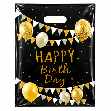 Пакеты для сладостей 16х25 см Happy birthday с тиснением фольгой Упаковка 10 штук Черный 0007482 фото