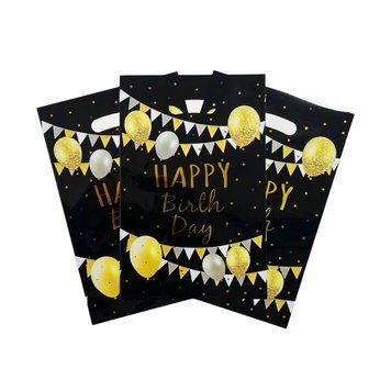 Пакети для солодощів 16х25 см Happy birthday з тисненням фольгою Упаковка 10 штук Чорний 0007482 фото