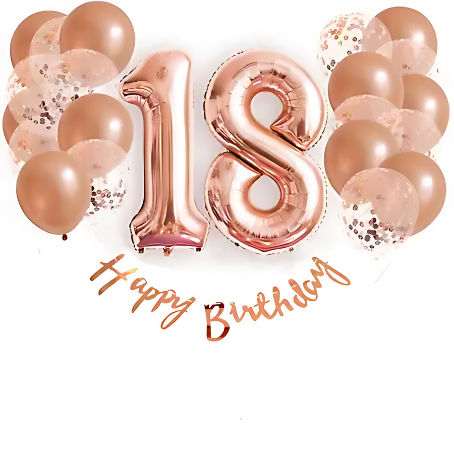 Набор шаров для фотозоны Happy birthday с надписью Розовое золото 0002373 фото