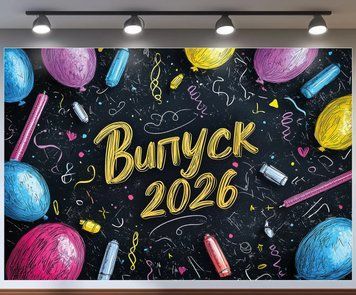 Банер для фотозони на Випуск 2026 Дошка з малюнками крейдою Чорний 0006920 фото
