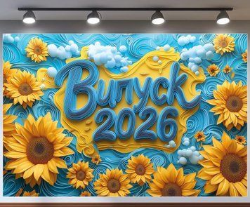 Банер для фотозони патріотичний на Випуск 2026 з об'ємними соняшниками Синій и жовтий 0006919 фото