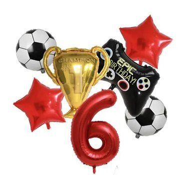 Набір 7 куль Футбол з кубок та приставкою з червоною цифрою на вибір Червоний 0001090 фото