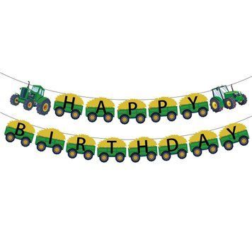 Надпись картонная 18 см Happy birthday Трактор Зеленый 2 м 11464 фото