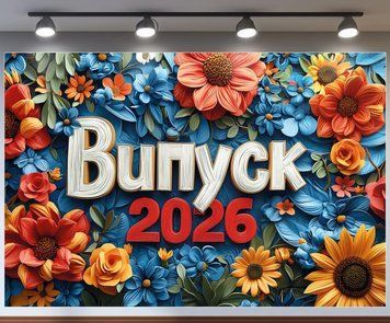 Банер для фотозони на Випуск 2026 Соняшники та маки Синій і червоний 0006923 фото