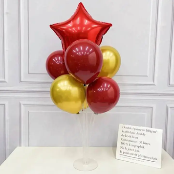 Набір 7 повітряних куль зі стійкою Яскрава зірка червоний с золотом 0000237 фото