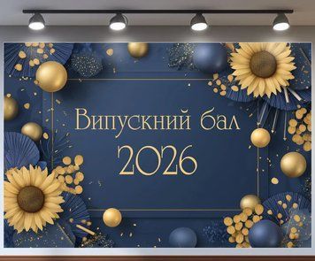Банер для фотозони Випускний бал 2026 Соняшники Темно синій 0006924 фото