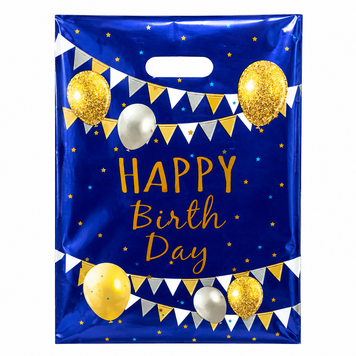 Пакеты для сладостей 16х25 см Happy birthday с тиснением фольгой Упаковка 10 штук Синий 0007484 фото
