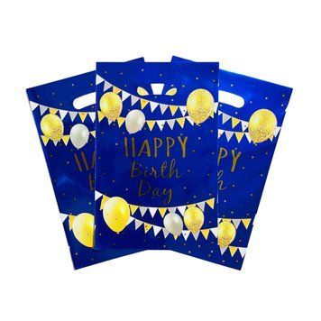 Пакети для солодощів 16х25 см Happy birthday з тисненням фольгою Упаковка 10 штук Синій 0007484 фото