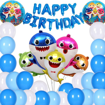 Набір 32 повітряних куль для фотозони Happy birthday Акулятко Бебі Шарк Блакитний 0002741 фото