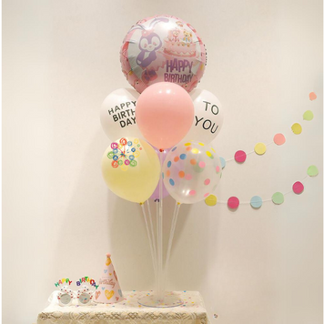 Набор 7 шаров со стойкой Зайчик Happy birthday Розовый и белый 09181 фото