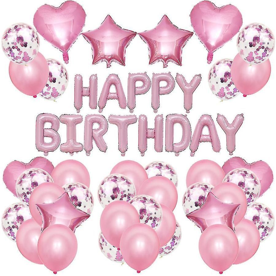 Набор 39 шаров для фотозоны Подарок Happy birthday Розовый 0002460 фото
