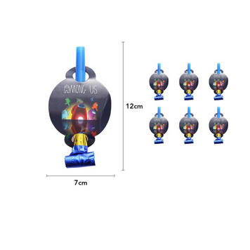 Язички гудки тематичні з карткою Among us Амонг Ас 6 штук Блакитний 07425 фото