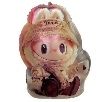 Шар фольгированный фигурный 65x48 см Labubu Лабубу зимний с чашкой Разноцветный 11556 фото