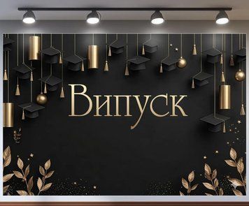 Банер для фотозони Випуск Академічні шапки Чорний і золото 0006936 фото