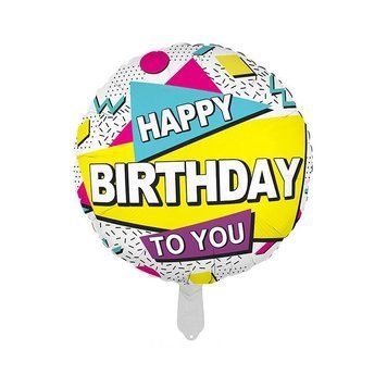 Шар фольгированный круглый 18" 45 см Геометрия Happy Bithday Цветной 04839 фото
