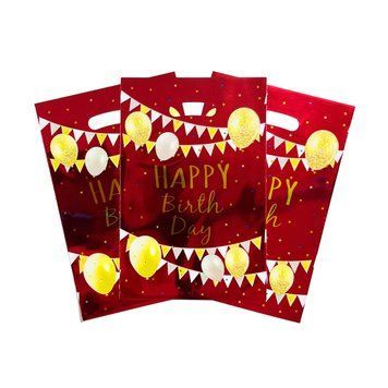 Пакети для солодощів 16х25 см Happy birthday з тисненням фольгою Упаковка 10 штук Червоний 0007479 фото
