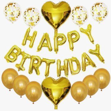 Набір 18 куль для фотозони Серце Happy birthday Металік золото 0002426 фото
