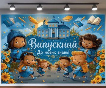Банер для фотозони Випускний До нових знань із квітами Синій та жовтий з вашим написом 0006892 фото