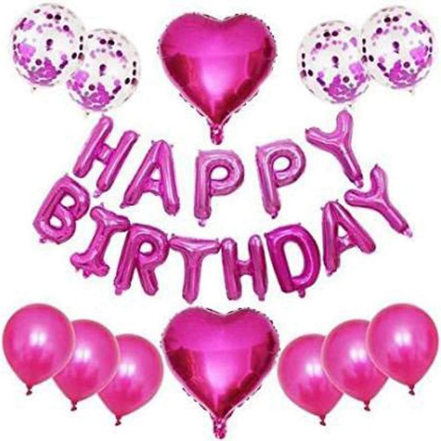 Набір 18 куль для фотозони Серце Happy birthday Фуксія 0002427 фото