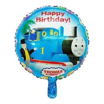 Шар фольгированный круглый 18" 45 см Паровозик Томас Happy Bithday Голубой 07646 фото