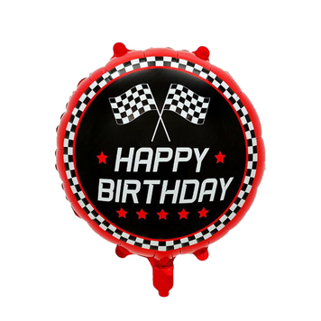 Шар фольгированный круглый 18" 45 см Флаги финиш Гонки Happy Bithday Черный и красный 12067 фото